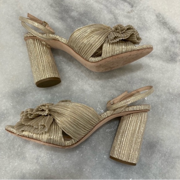 LOEFFLER RANDALL Camellia Platinum Gold Pleated Knot Bow Sandals - Picture 5 of 10